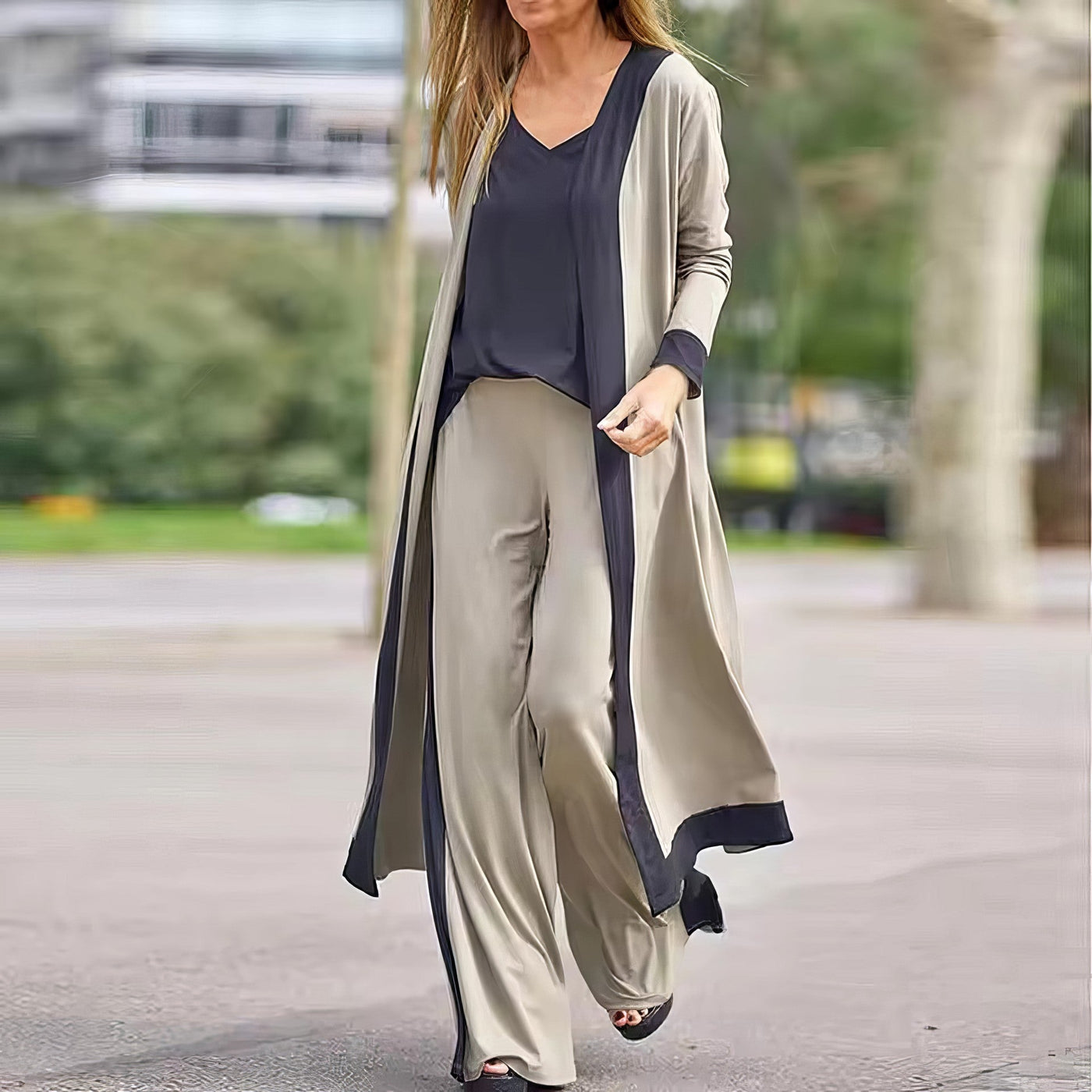 Conjunto de 3 piezas para mujer: cárdigan, top y pantalón ancho
