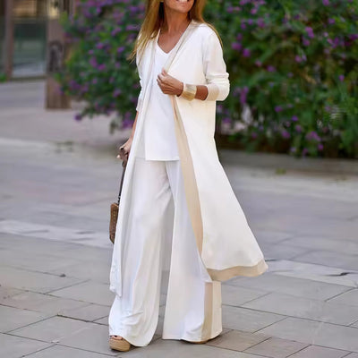 Conjunto de 3 piezas para mujer: cárdigan, top y pantalón ancho